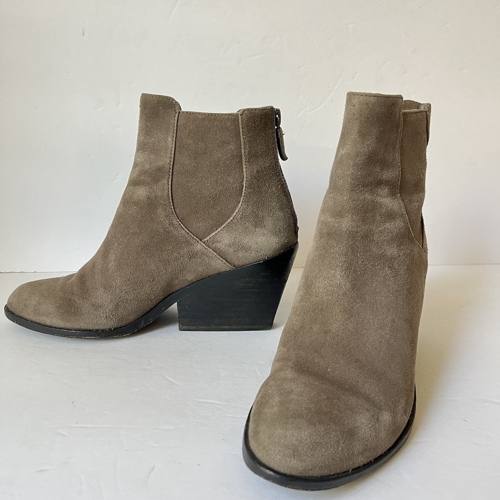 Eileen Fisher Boots Booties Womens Size 5.5 Tan Suede Leather  Zip Block Heel